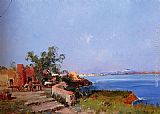 Naples Canvas Paintings - Lunch On A Terrace With A View Of The Bay Of Naples